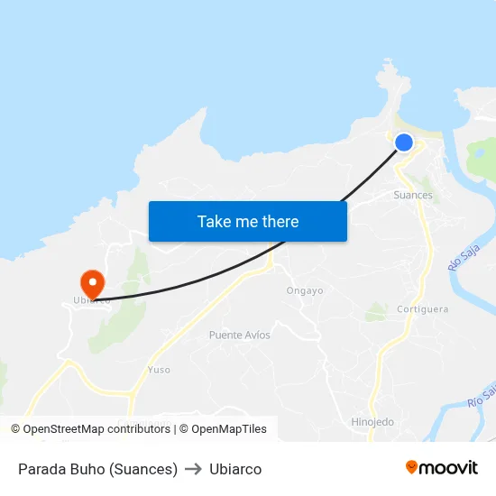 Parada Buho (Suances) to Ubiarco map