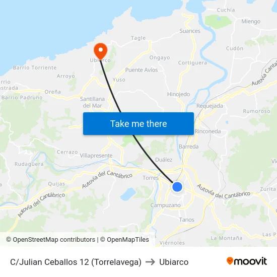C/Julian Ceballos 12 (Torrelavega) to Ubiarco map