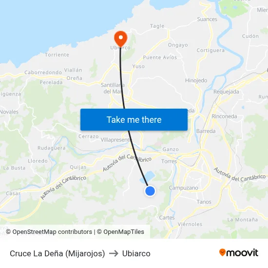 Cruce La Deña (Mijarojos) to Ubiarco map