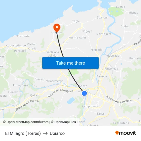 El Milagro (Torres) to Ubiarco map