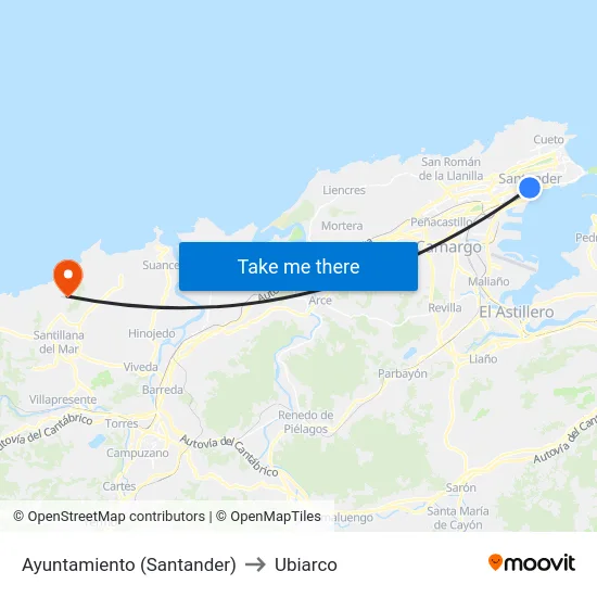 Ayuntamiento (Santander) to Ubiarco map