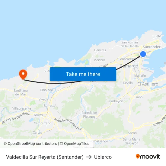 Valdecilla Sur Reyerta (Santander) to Ubiarco map