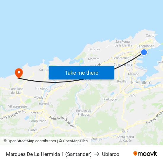 Marques De La Hermida 1 (Santander) to Ubiarco map