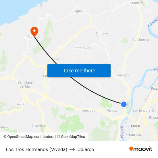 Los Tres Hermanos (Viveda) to Ubiarco map
