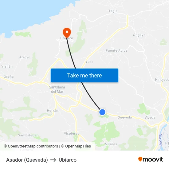 Asador (Queveda) to Ubiarco map