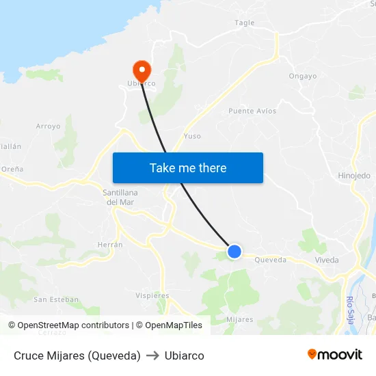 Cruce Mijares (Queveda) to Ubiarco map