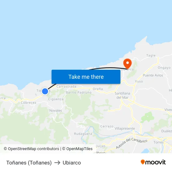 Toñanes (Toñanes) to Ubiarco map