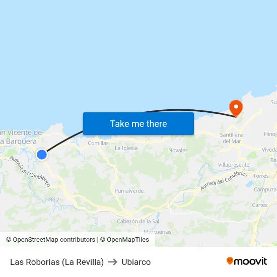 Las Roborias (La Revilla) to Ubiarco map
