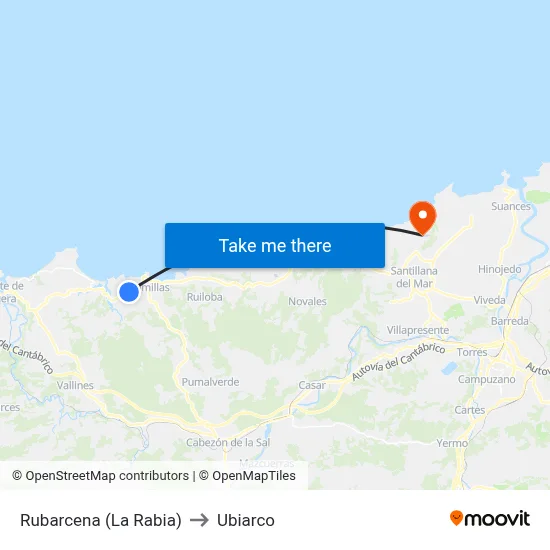 Rubarcena (La Rabia) to Ubiarco map