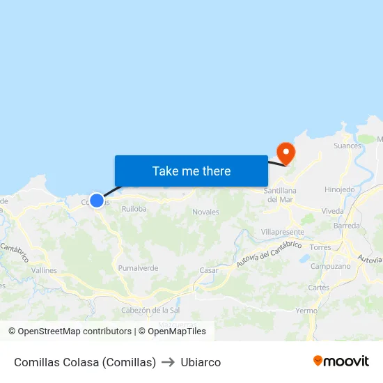 Comillas Colasa (Comillas) to Ubiarco map