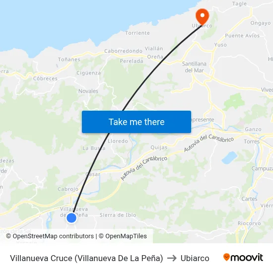Villanueva Cruce (Villanueva De La Peña) to Ubiarco map