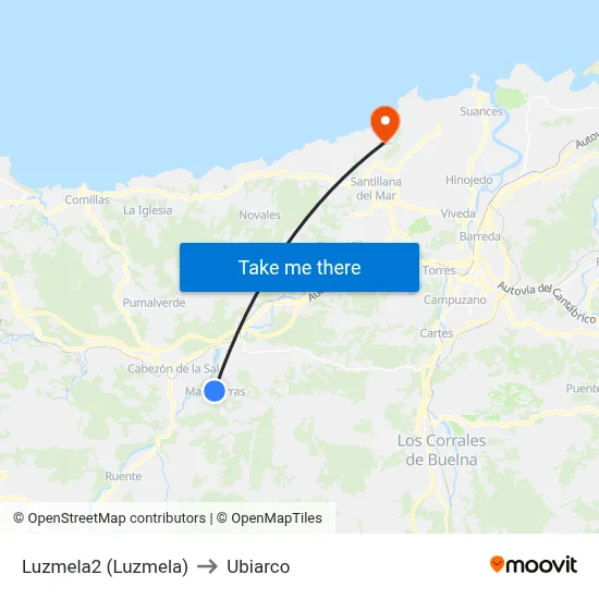Luzmela2 (Luzmela) to Ubiarco map