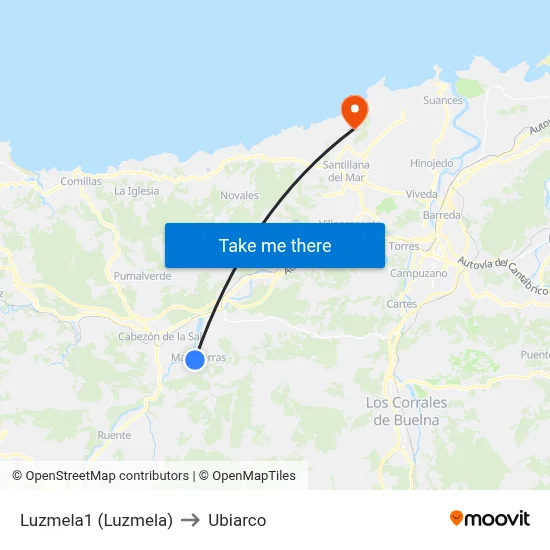 Luzmela1 (Luzmela) to Ubiarco map