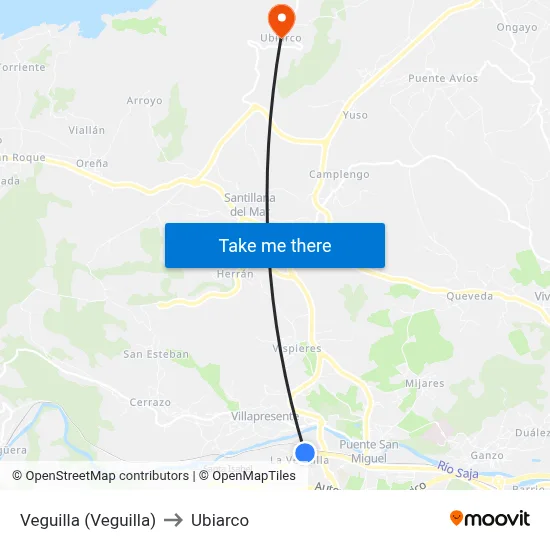 Veguilla (Veguilla) to Ubiarco map