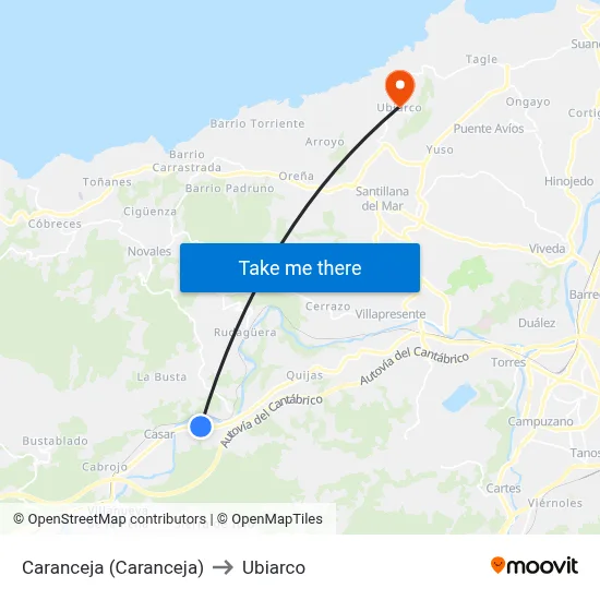 Caranceja (Caranceja) to Ubiarco map