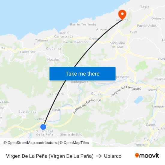 Virgen De La Peña (Virgen De  La Peña) to Ubiarco map