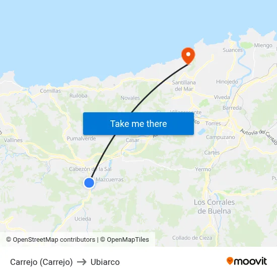 Carrejo (Carrejo) to Ubiarco map