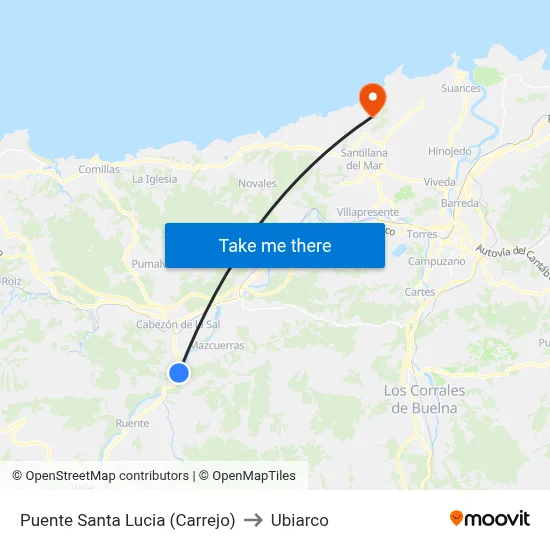 Puente Santa Lucia (Carrejo) to Ubiarco map