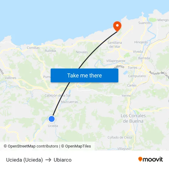 Ucieda (Ucieda) to Ubiarco map