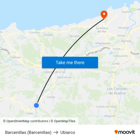 Barcenillas (Barcenillas) to Ubiarco map