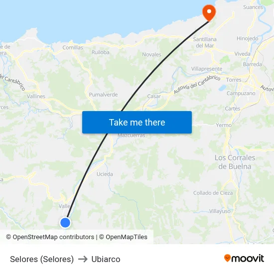 Selores (Selores) to Ubiarco map