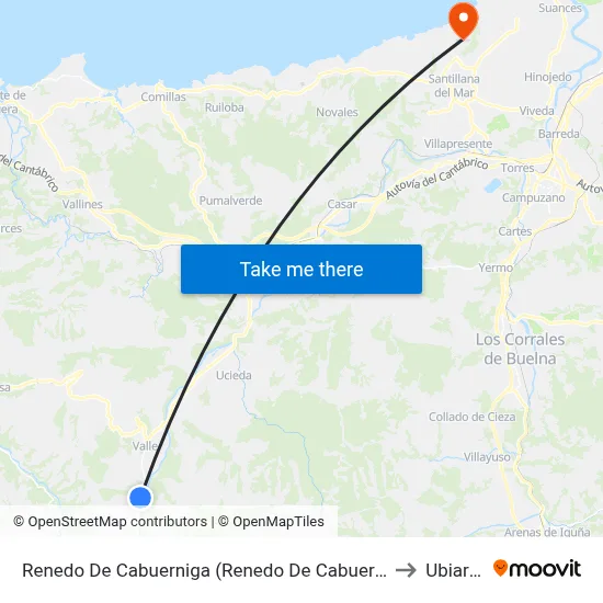 Renedo De Cabuerniga (Renedo De Cabuerniga) to Ubiarco map
