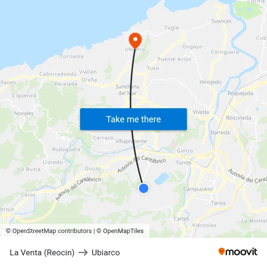 La Venta (Reocin) to Ubiarco map
