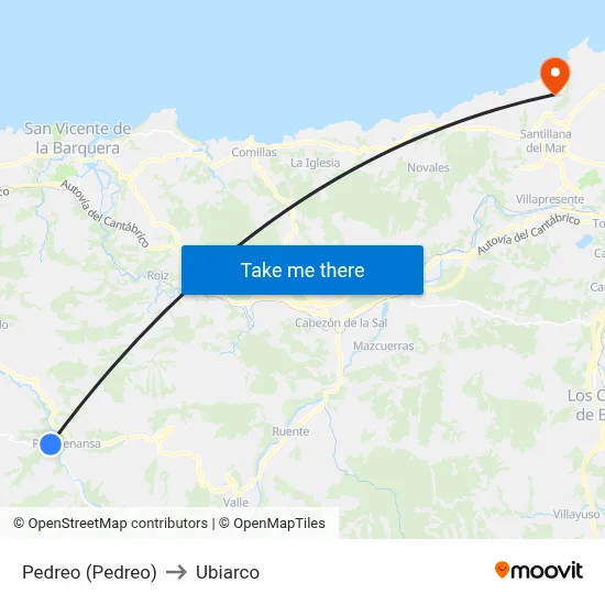 Pedreo (Pedreo) to Ubiarco map