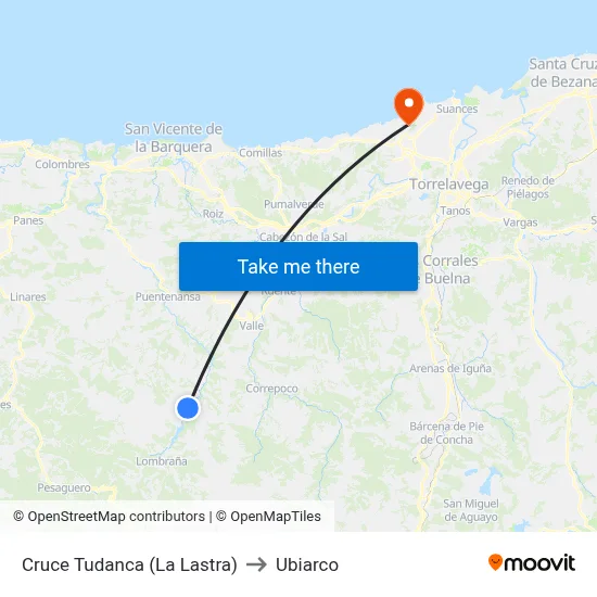 Cruce Tudanca (La Lastra) to Ubiarco map