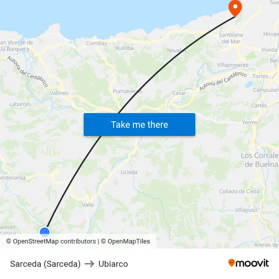 Sarceda (Sarceda) to Ubiarco map