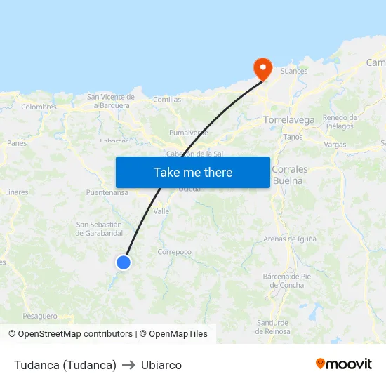 Tudanca (Tudanca) to Ubiarco map