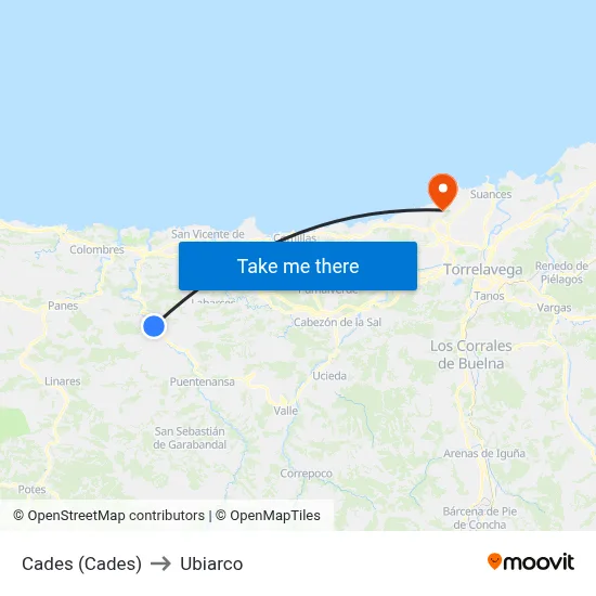 Cades (Cades) to Ubiarco map