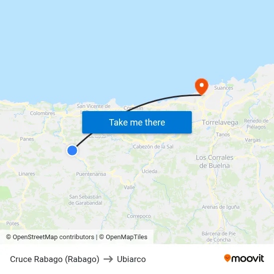 Cruce Rabago (Rabago) to Ubiarco map