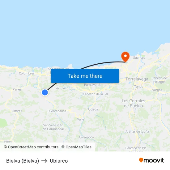 Bielva (Bielva) to Ubiarco map