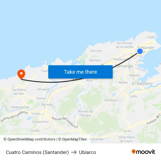 Cuatro Caminos (Santander) to Ubiarco map