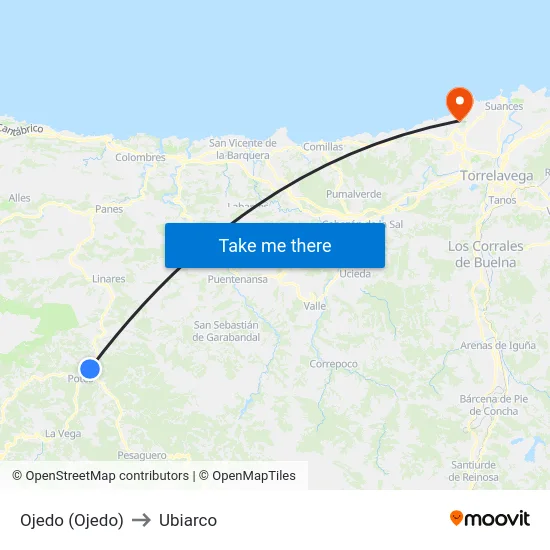Ojedo (Ojedo) to Ubiarco map