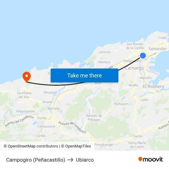 Campogiro (Peñacastillo) to Ubiarco map