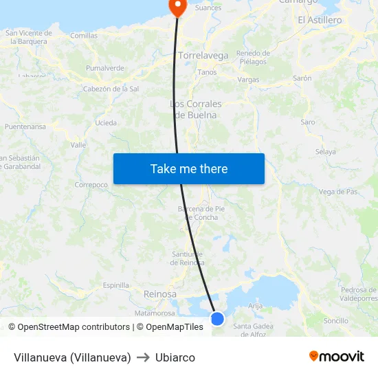Villanueva (Villanueva) to Ubiarco map