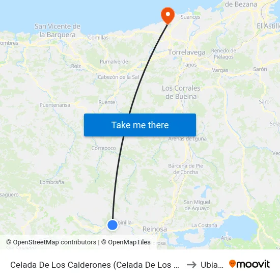 Celada De Los Calderones (Celada De Los Calderones) to Ubiarco map