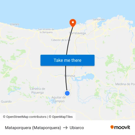 Mataporquera (Mataporquera) to Ubiarco map