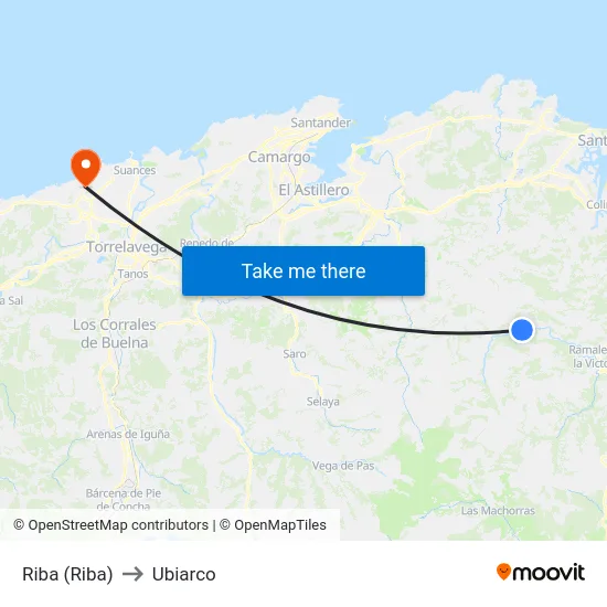 Riba (Riba) to Ubiarco map