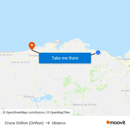 Cruce Oriñon (Oriñon) to Ubiarco map