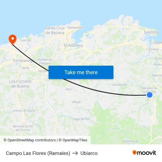 Campo Las Flores (Ramales) to Ubiarco map
