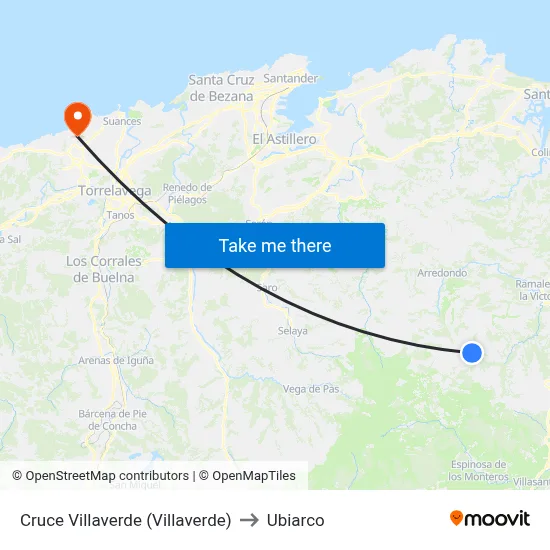 Cruce Villaverde (Villaverde) to Ubiarco map