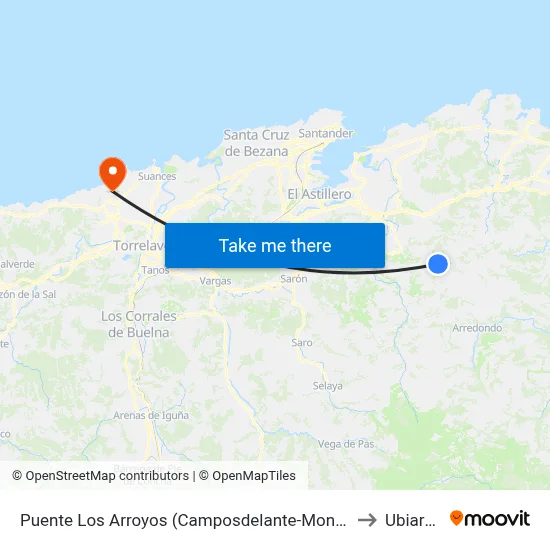 Puente Los Arroyos (Camposdelante-Monte) to Ubiarco map