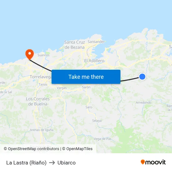 La Lastra (Riaño) to Ubiarco map