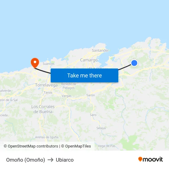 Omoño (Omoño) to Ubiarco map