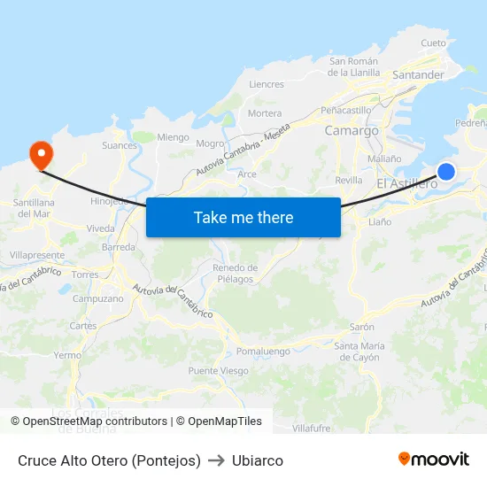Cruce Alto Otero (Pontejos) to Ubiarco map