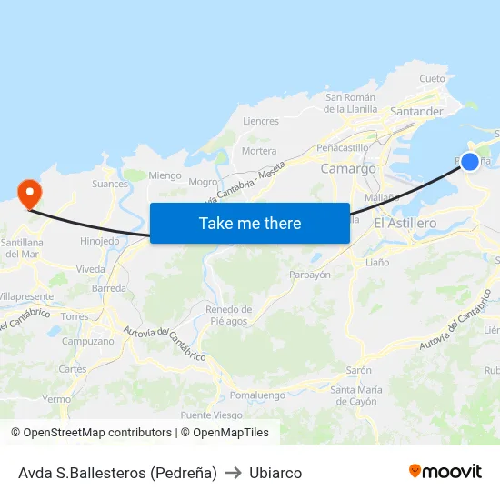 Avda S.Ballesteros (Pedreña) to Ubiarco map