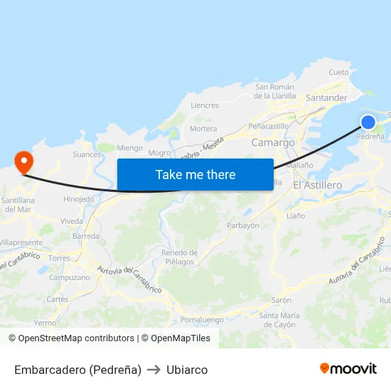 Embarcadero (Pedreña) to Ubiarco map